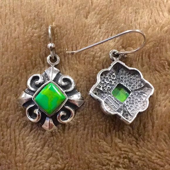 Vintage BARSE Green Turquoise Sterling Silver Earrings - Picture 3 of 4